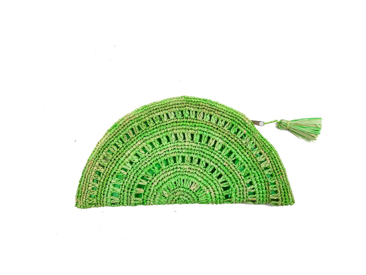 Half Moon Straw Clutch, Lime