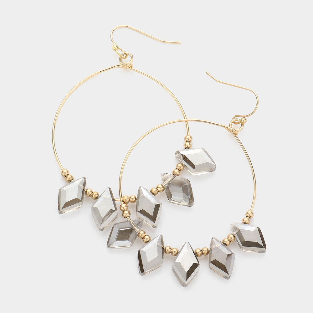Rhombus Open Hoop Dangle Earring, Black Diamond