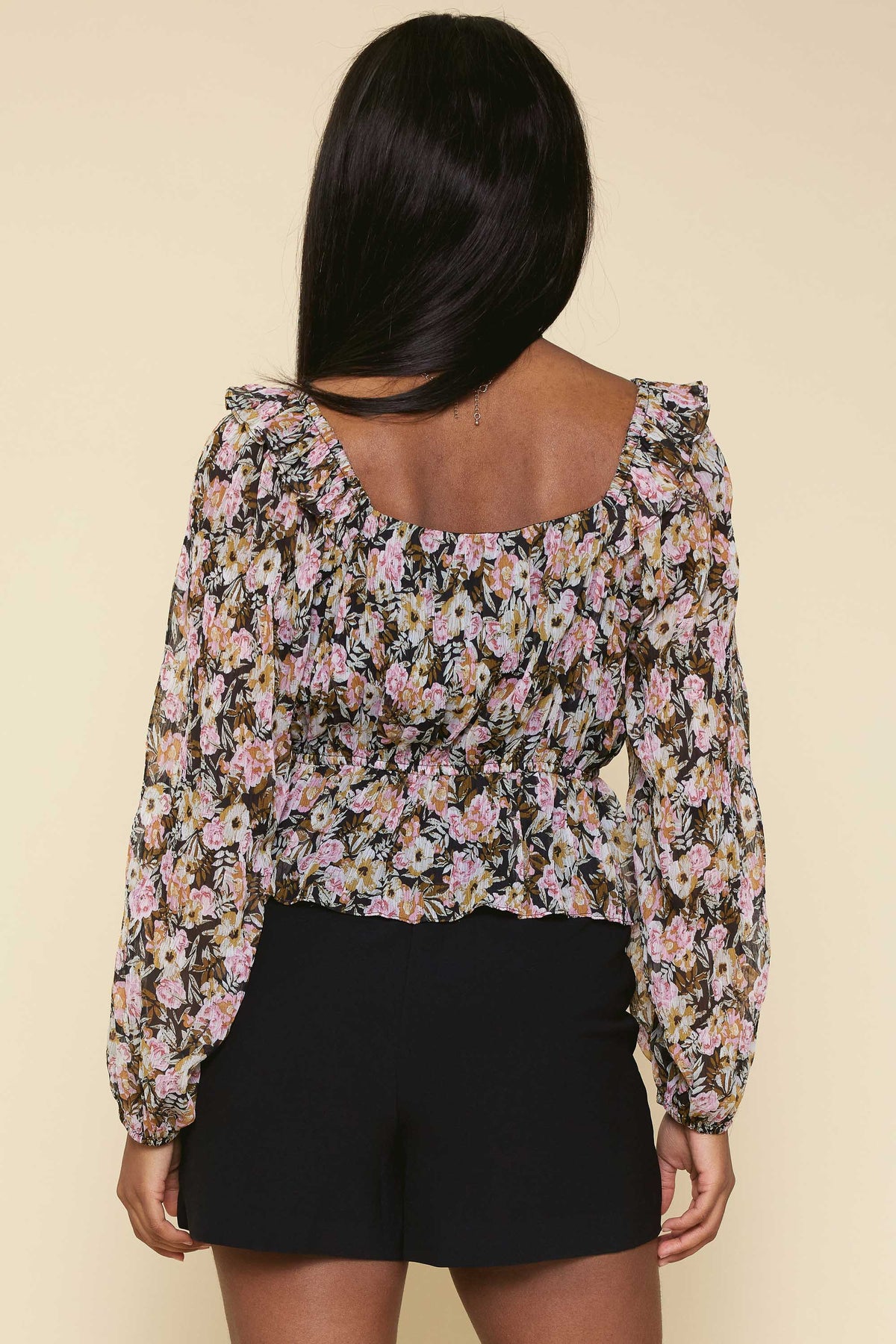 Smocked Long Sleeve Peplum Top