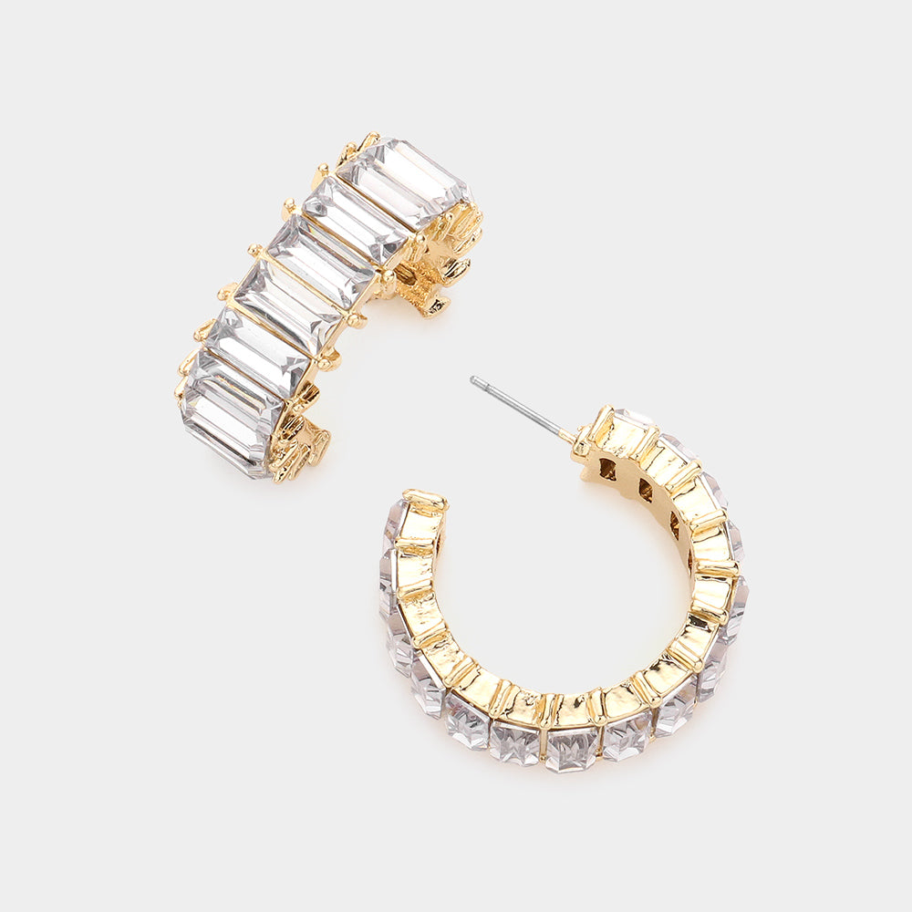 Baguette Stone Hoop Earring, White