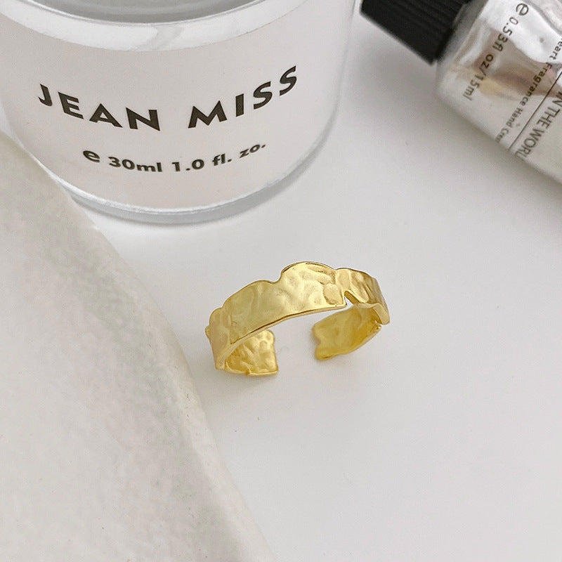 Hammered Sterling Ring, Matte Gold