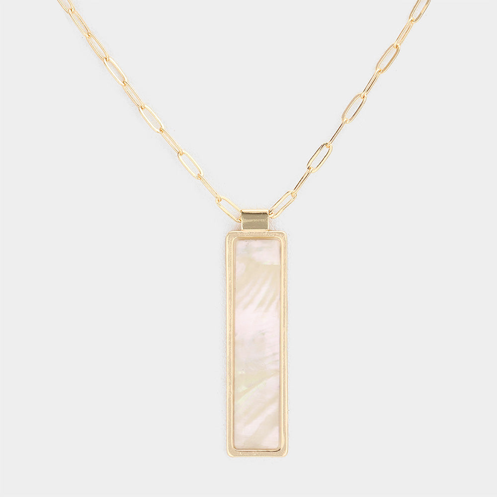 Abalone Shell Rectangle Pendant Necklace, Pearl