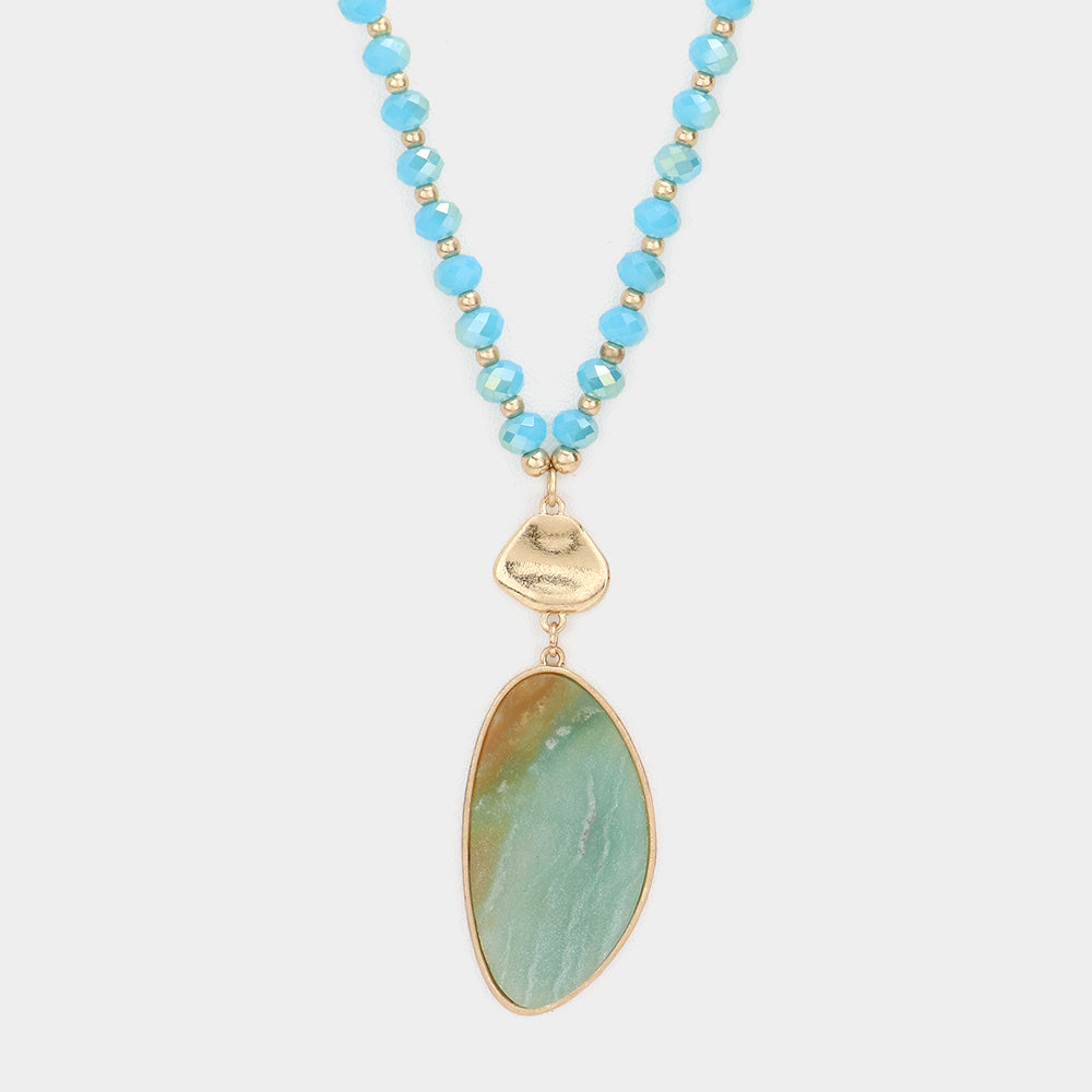 Semi Precious Stone Pendant Beaded Long Necklace, Turquoise