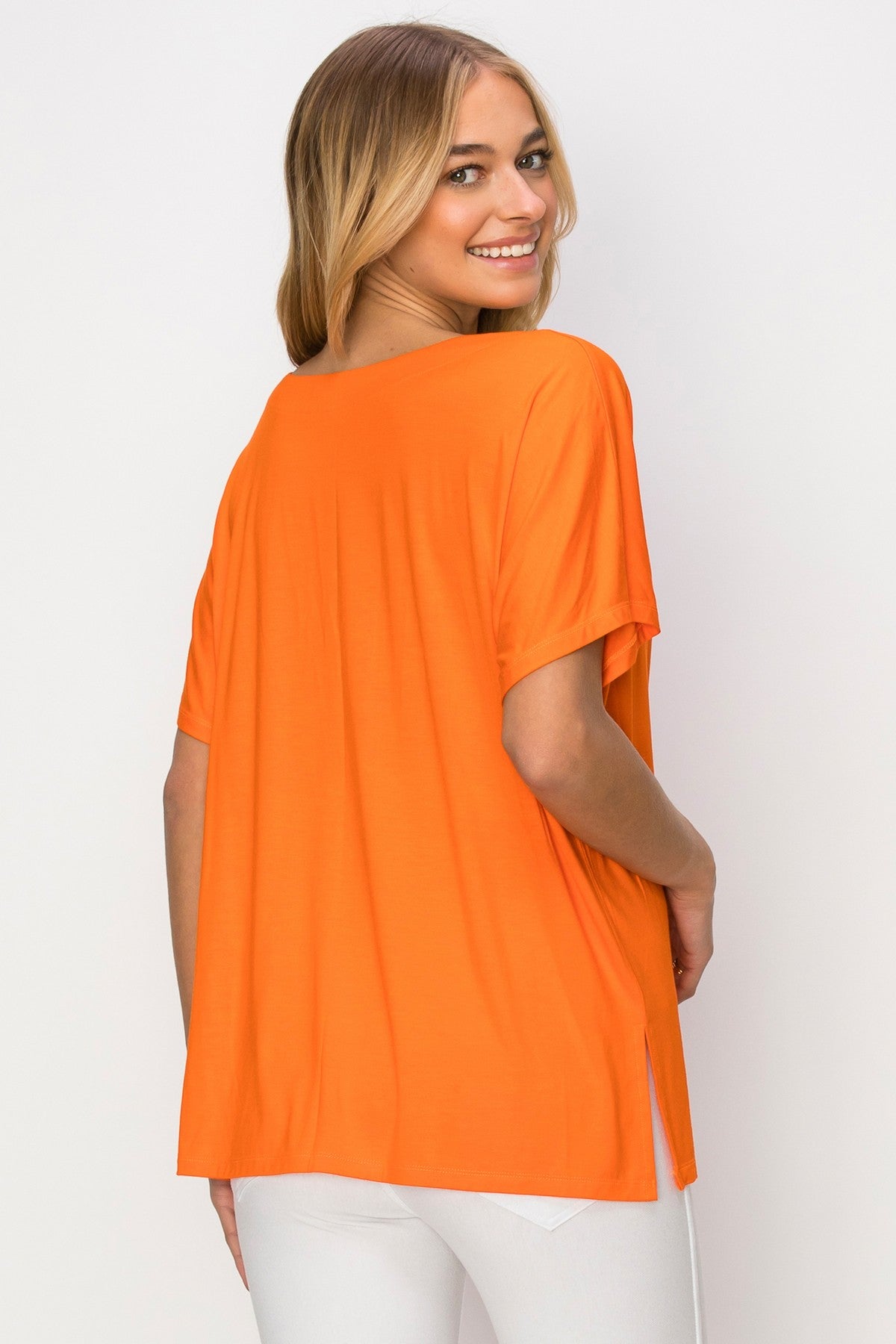 Oversized V Neck Tee, Orange