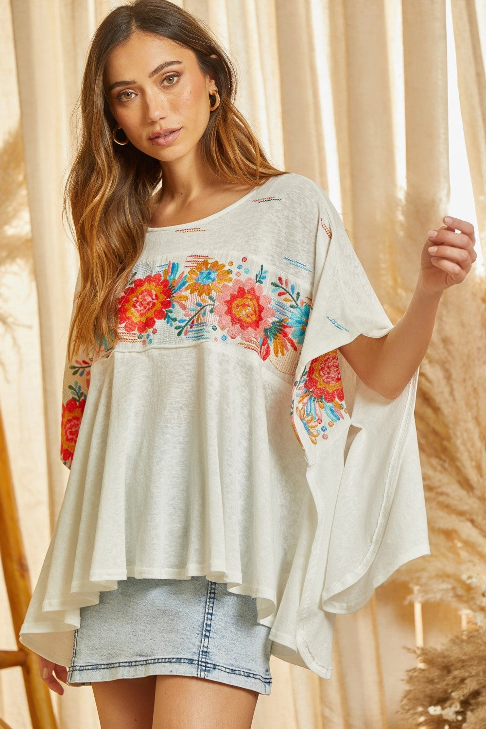 Boho Embroidered Floral Flowy Top
