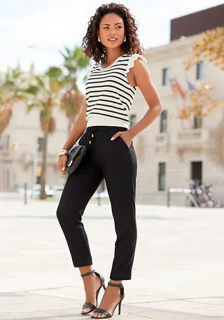 Lascana Women's Cropped Drawstring Pants Black