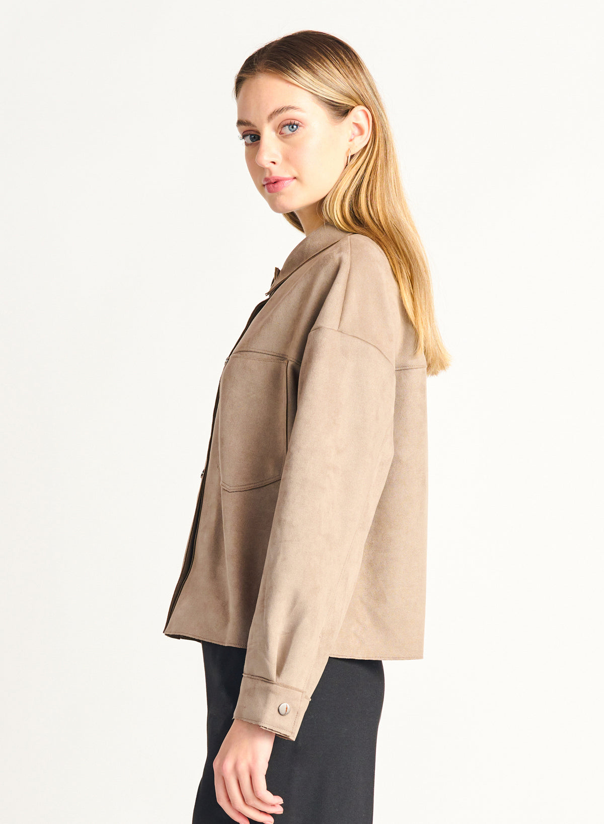 Faux Suede Button Front Jacket