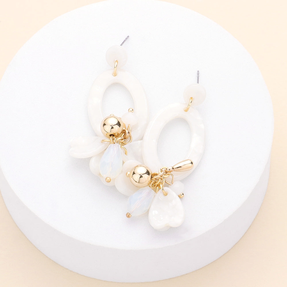 Oval Charm Chinoiserie Resin Earring, White