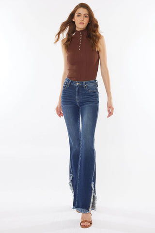Kancan High Rise Hem Detail Boot Cut Jean