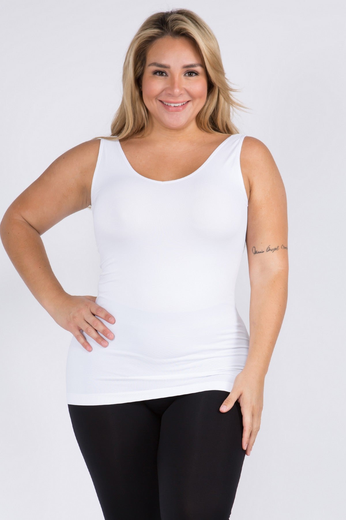 Plus Size Reversible Seamless Tank, White