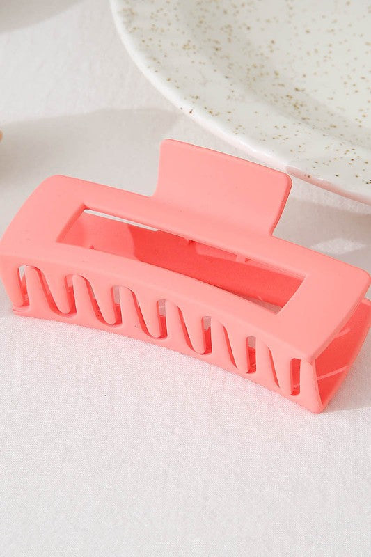 Solid Rectangular Hair Claw Clip, Salmon