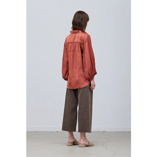 Puff Sleeve Satin Button Down Blouse