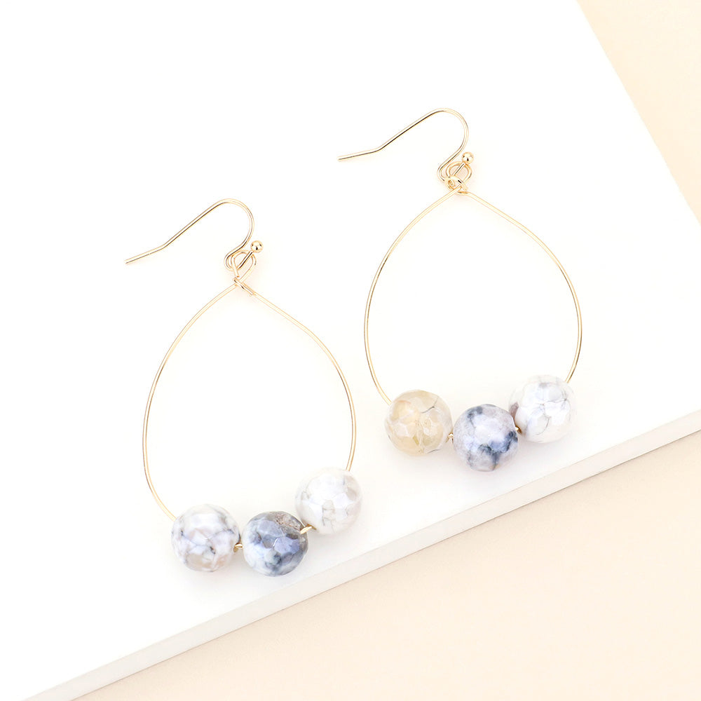 3-Ball Glass Loop Earrings, White