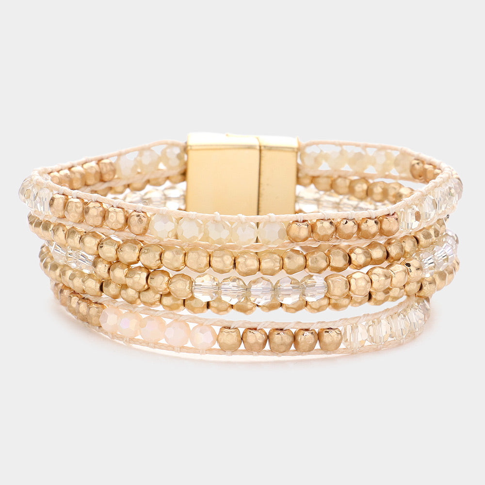 Layered Faceted Bead Magnetic Bracelet, Neutral