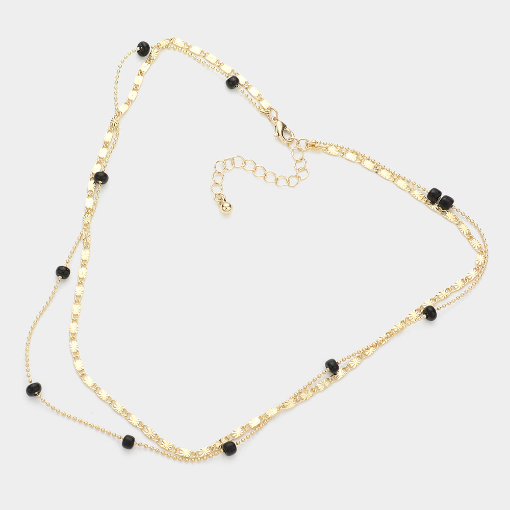Bead Station Double Layer Necklace, Black