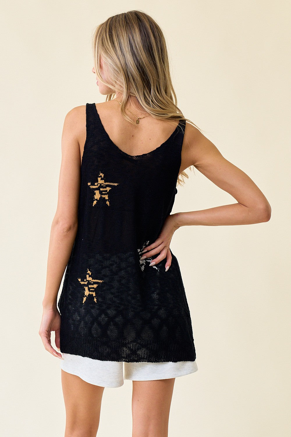 Animal Patterned Star Sweater Tank