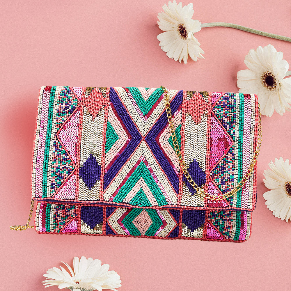 Pop Western Beaded Clutch