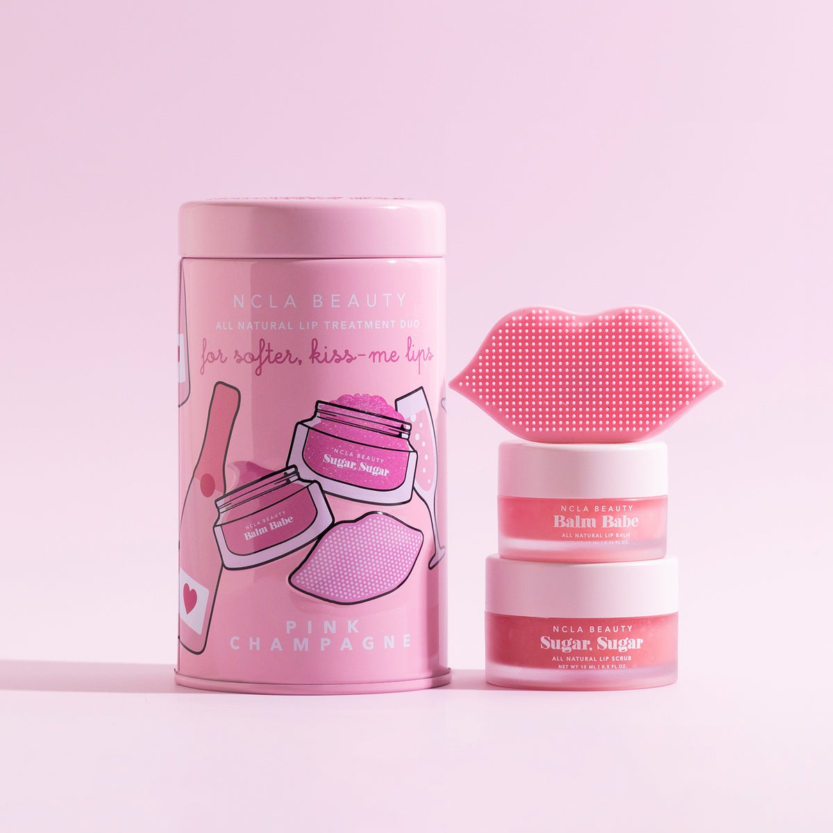 NCLA Lip Care Duo + Lip Scrubber Tin Gift Set, Pink Champagne