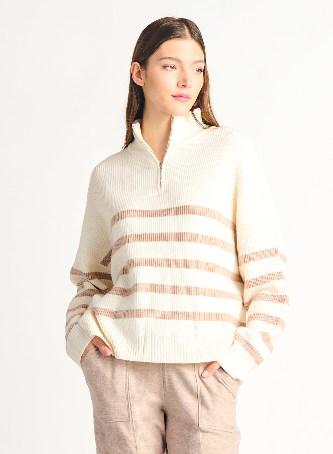 Half Zip Striped Sweater