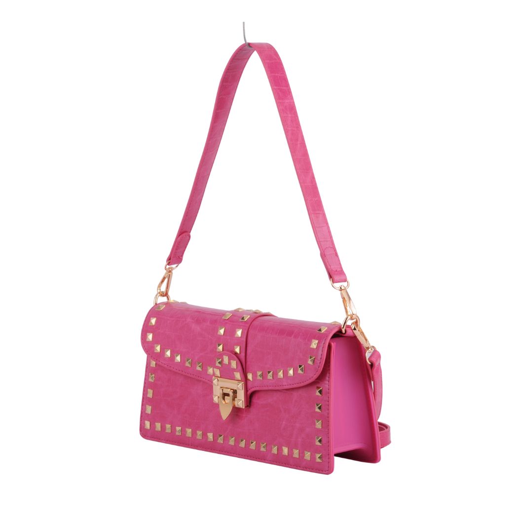 Studded Faux Croc Handbag, Magenta