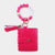 Card Holder Faux Leather Keychain, Dark Pink