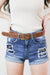 Floral Stitched Oval Buckle Belt, Camel