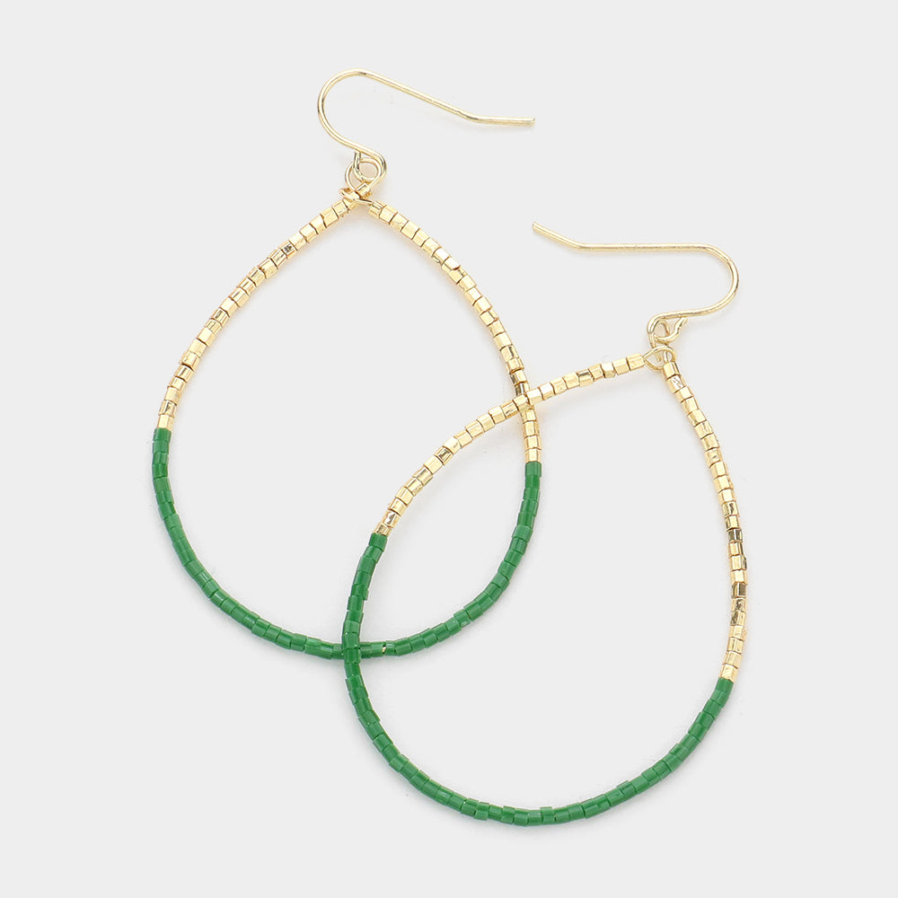 Open Teardrop Beaded Dangle Earring, Green