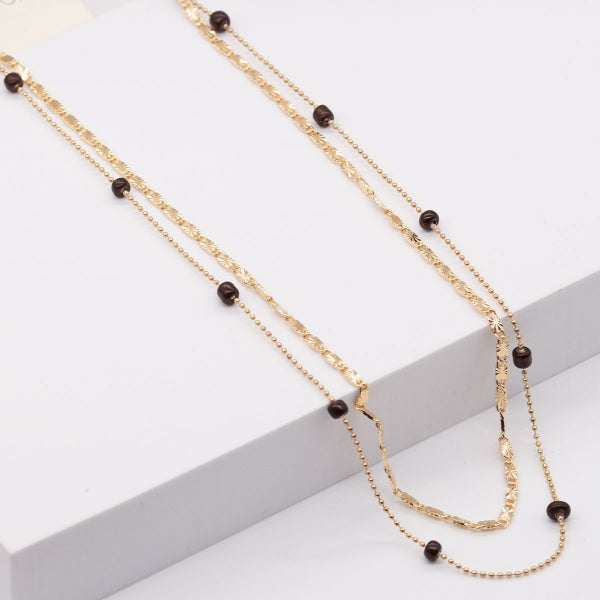 Double Layered Chain Link Bead Necklace, Black