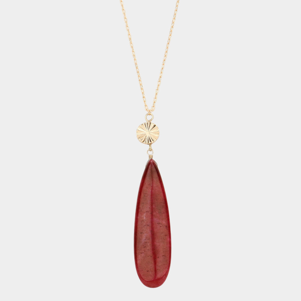 Precious Stone Pendant Necklace, Burgundy