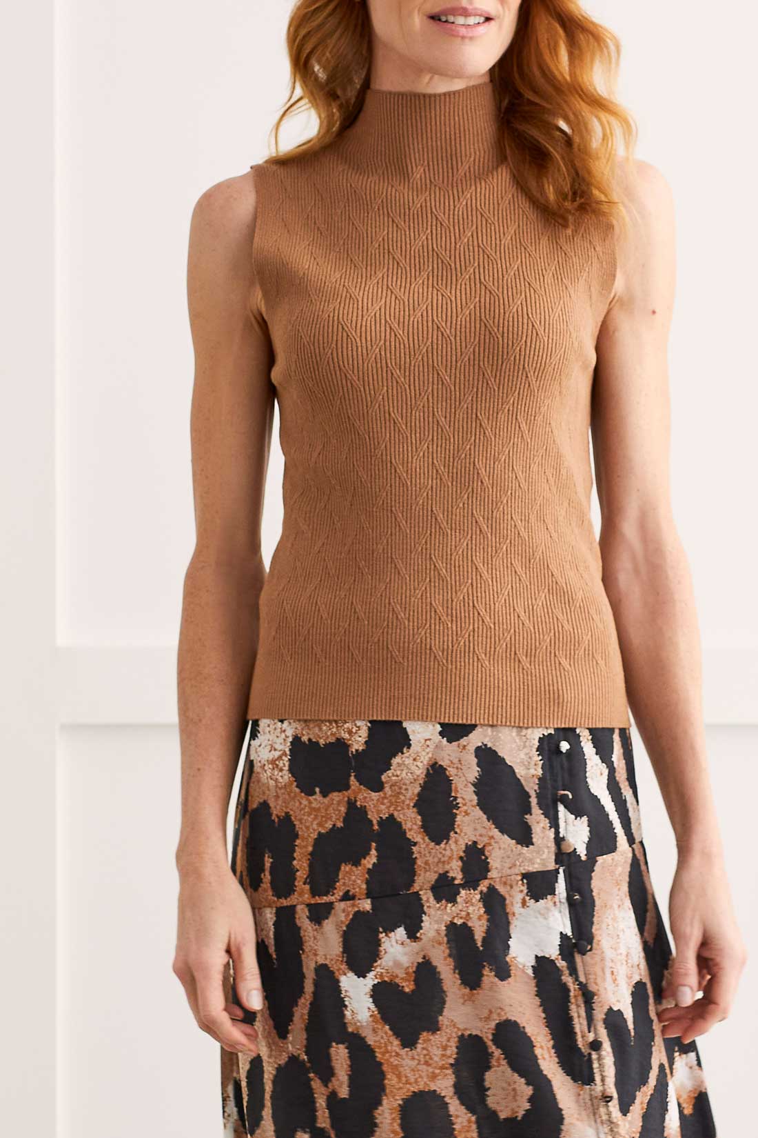Textured Mock Neck Sleeveless Sweater