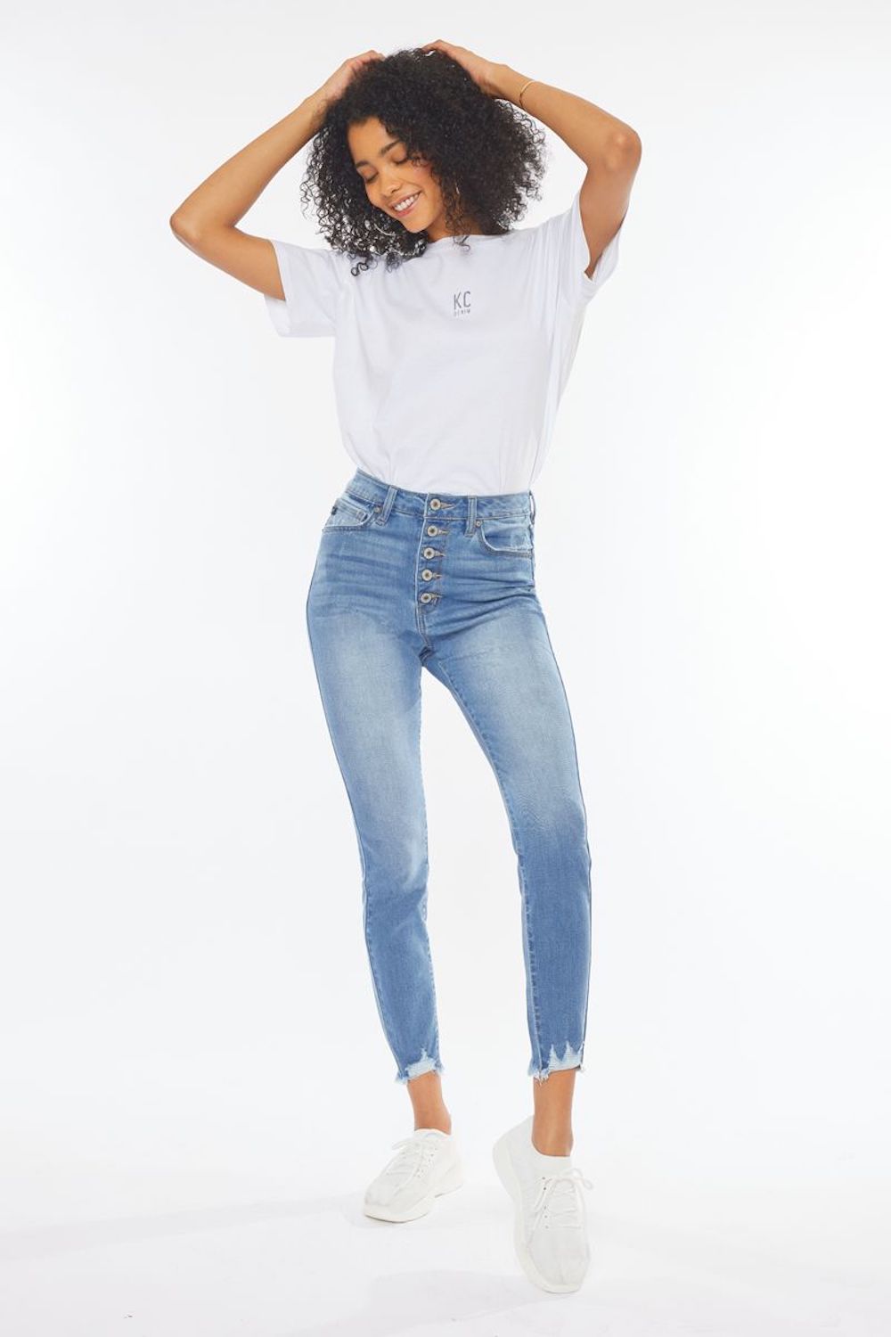 Button Rise 11.25&quot; Frayed Skinny Jean