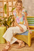 Pastel Hibiscus Flutter Sleeve Top