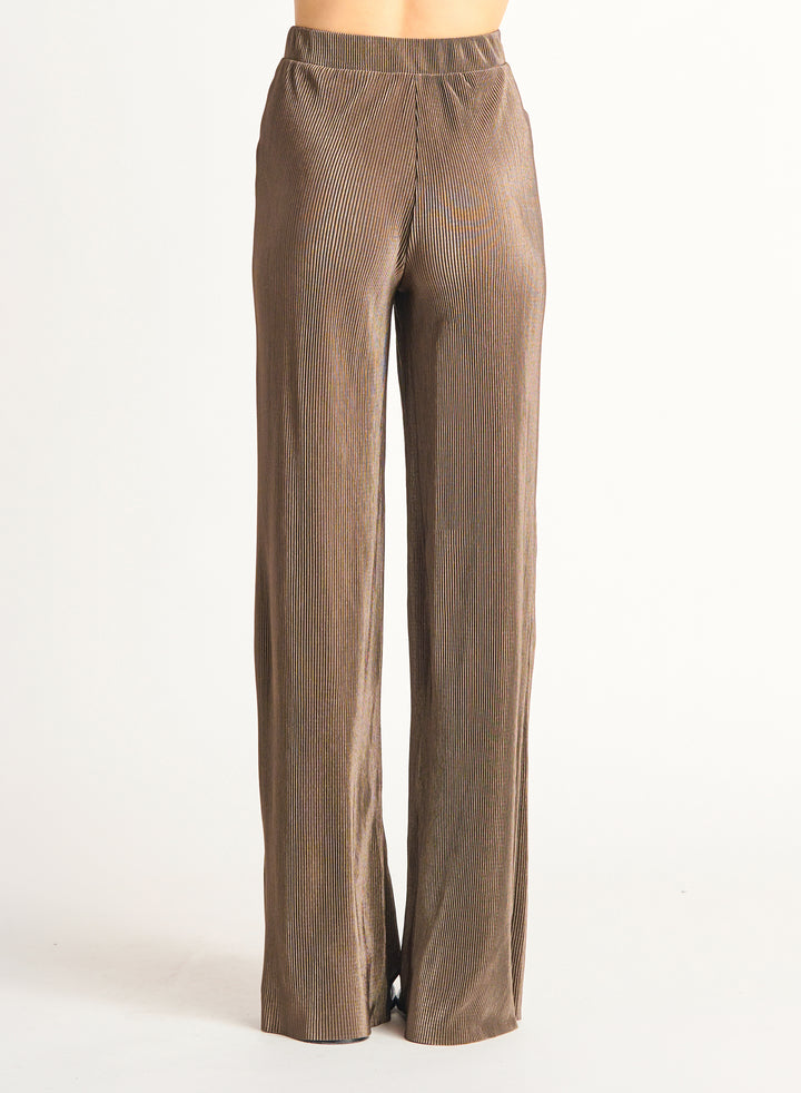 Accordion Pleat Wide Leg Flowy Knit Pant, Ash Brown
