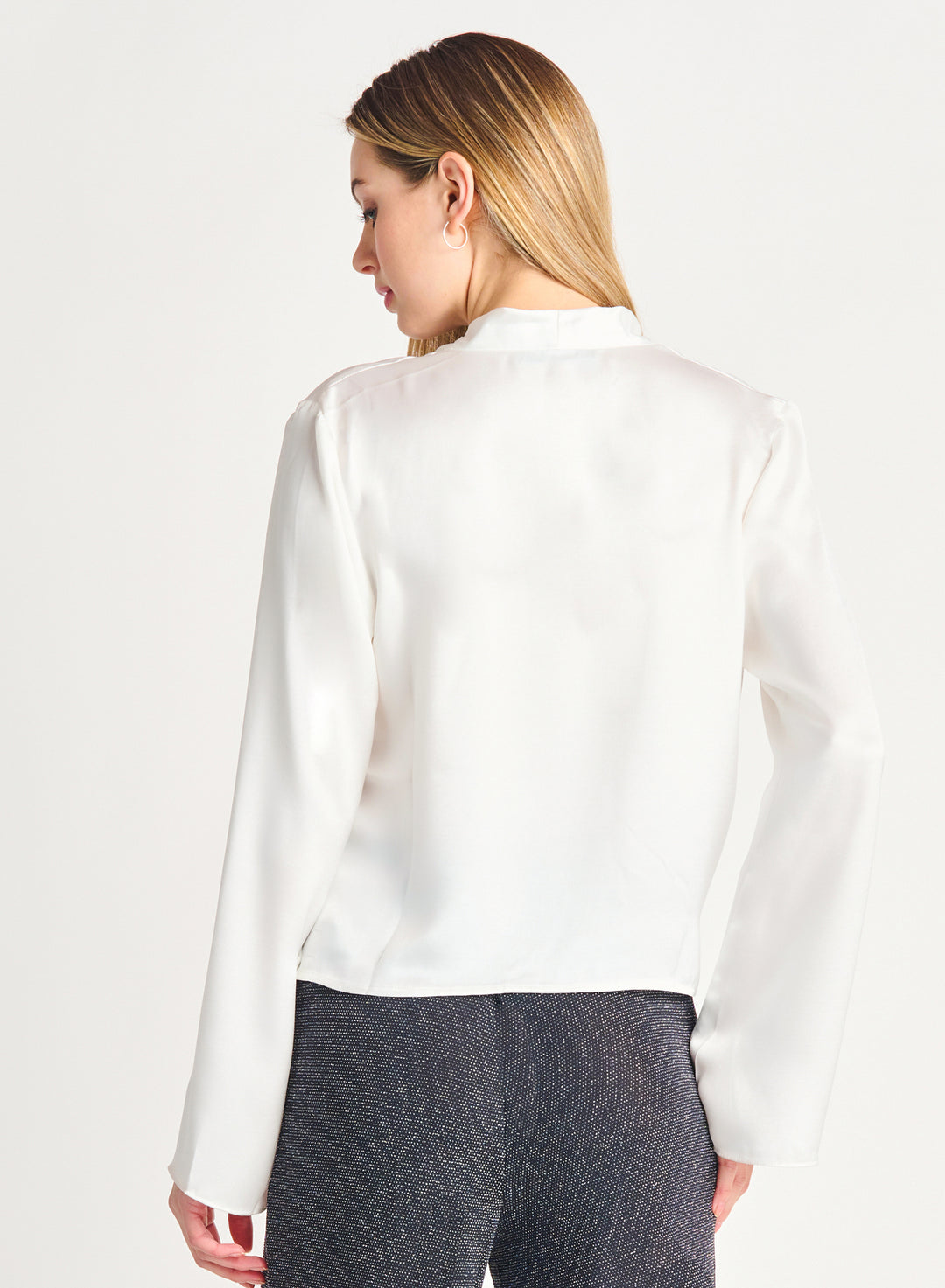 Satin Bell Sleeve Wrap Top