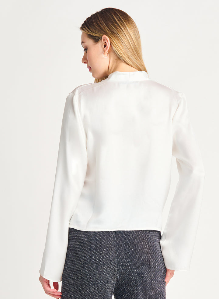 Satin Bell Sleeve Wrap Top