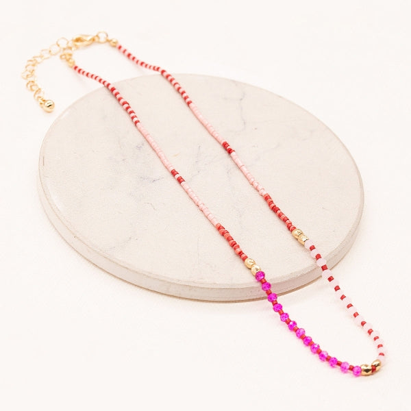 Delicately Beaded Choker Necklace, Pink