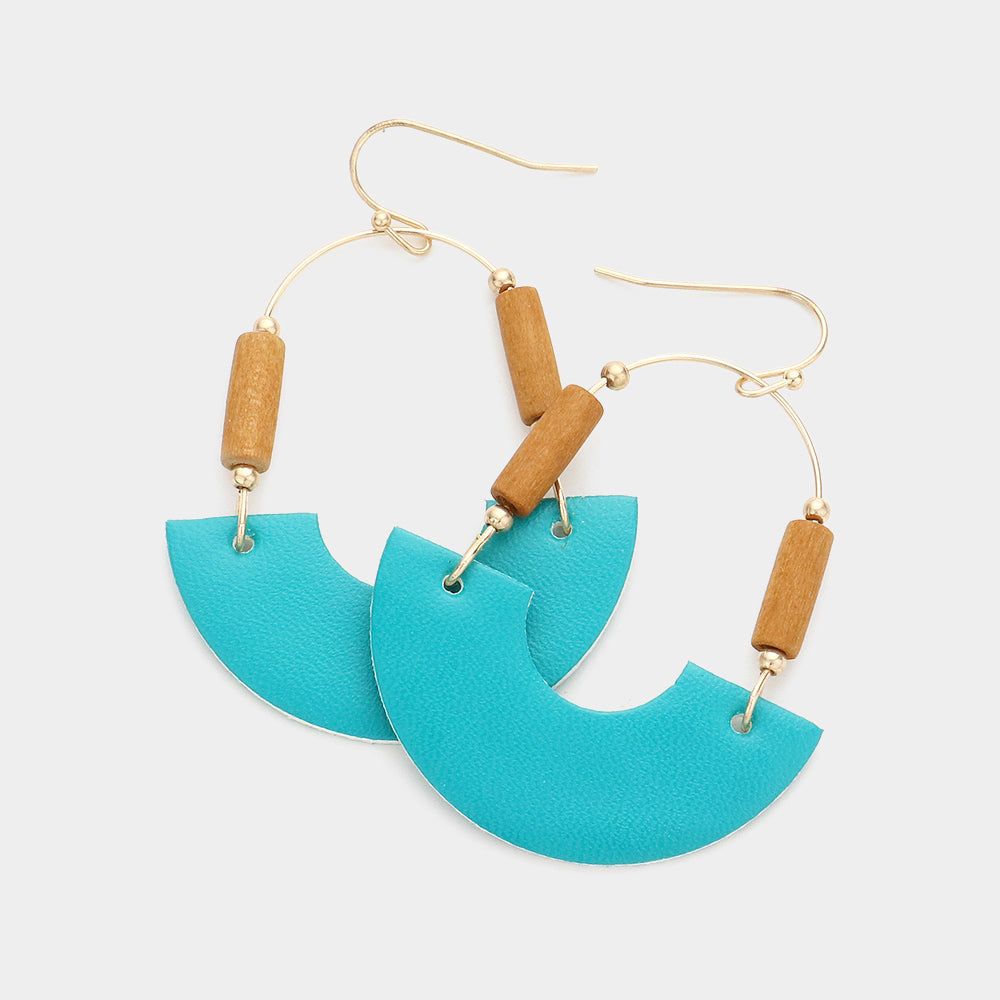 Faux Leather Accented Link Dangle Earring, Teal