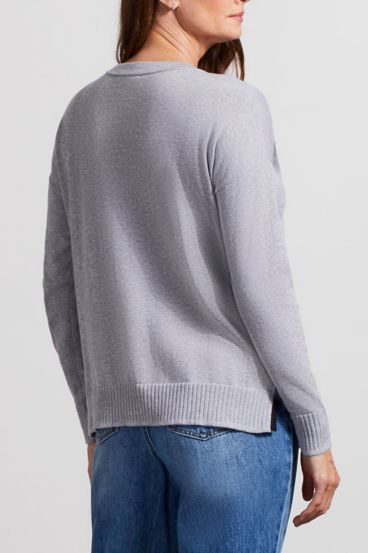 V Neck Sweater w/ Zipper Side Slits