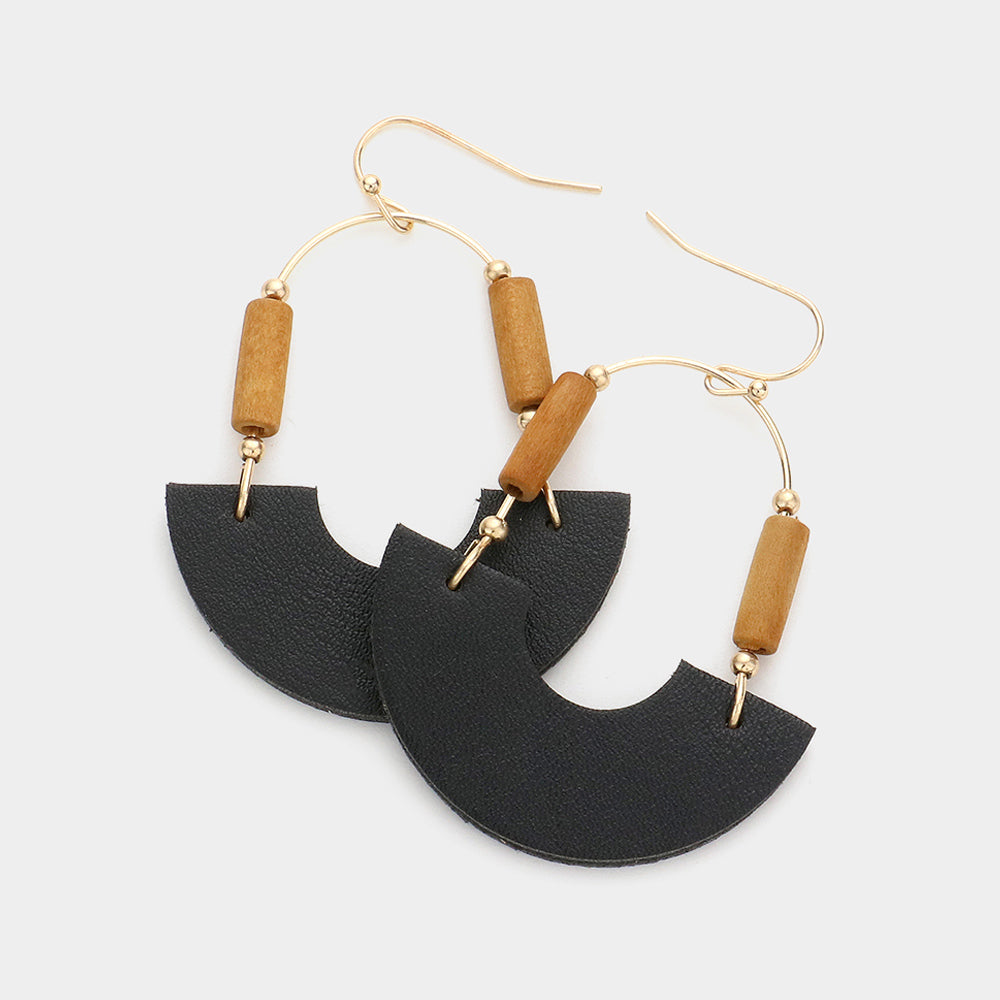 Faux Leather Accented Link Dangle Earring, Jet