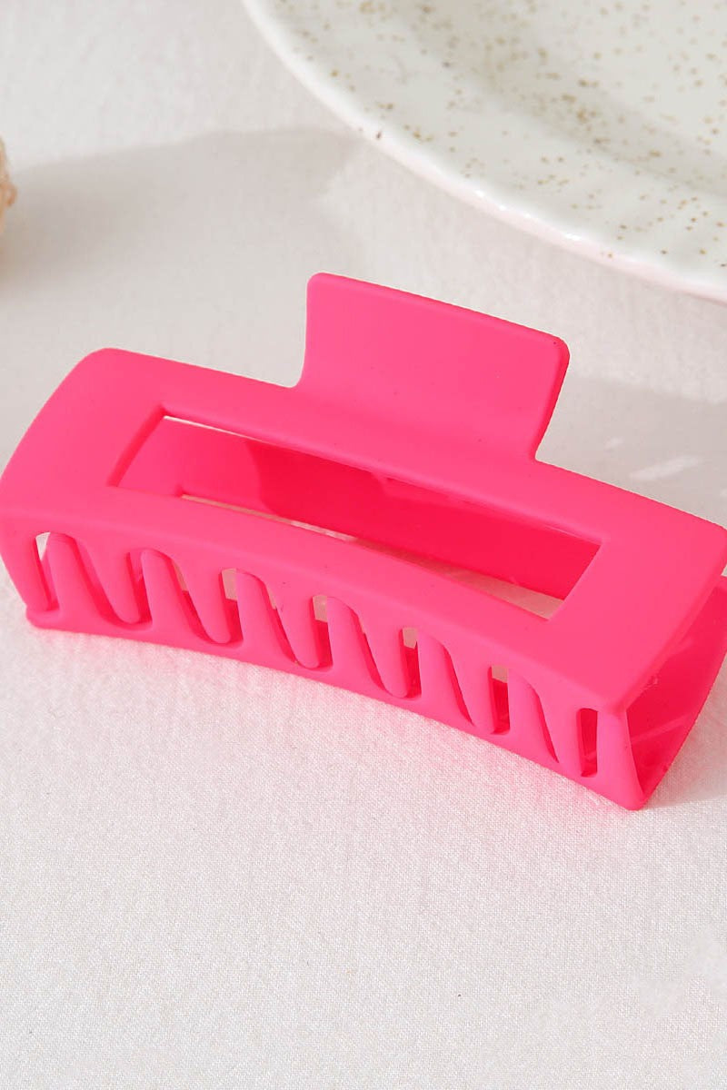 Solid Rectangular Hair Claw Clip, Fuchsia