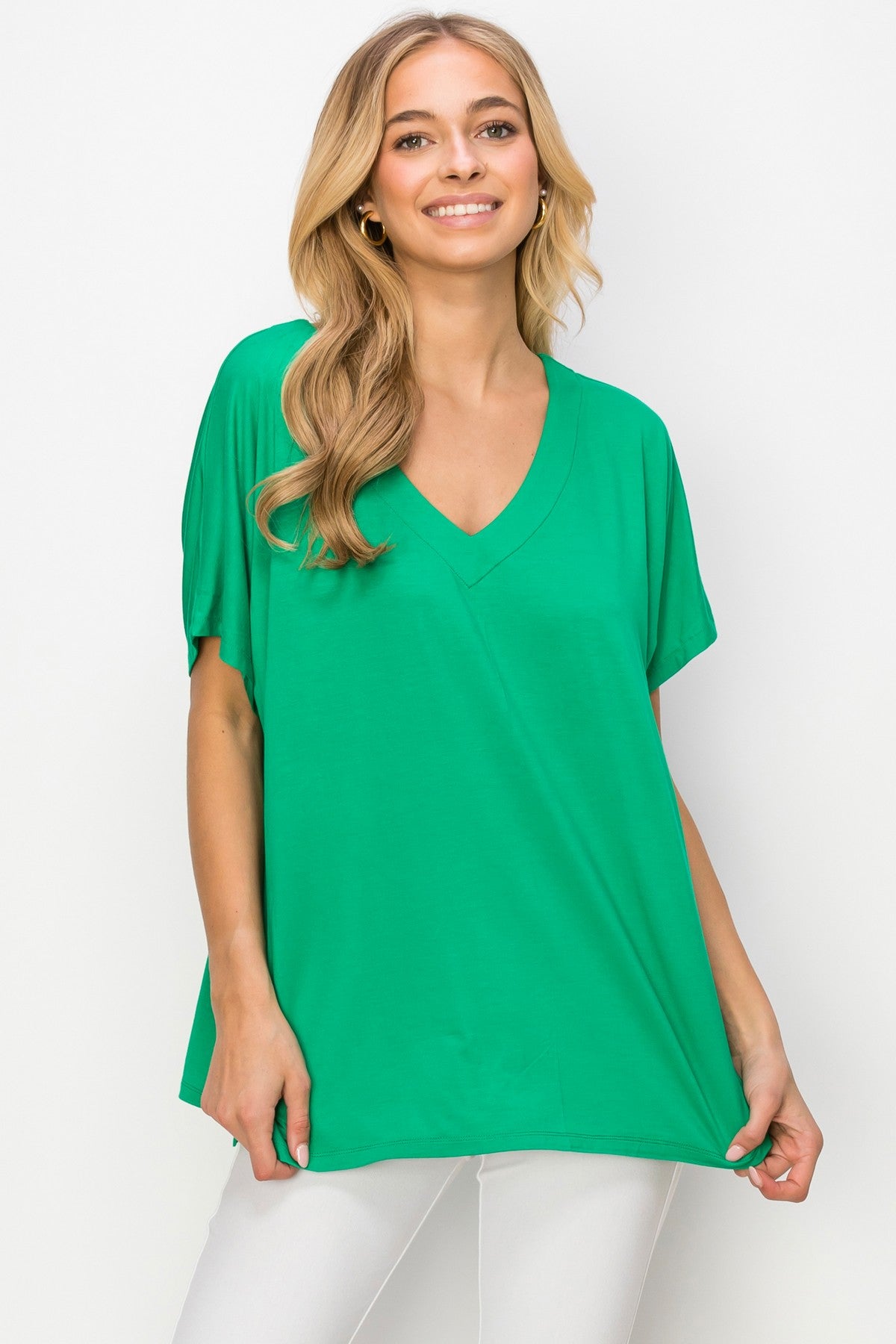 Oversized V Neck Tee, Kelly Green