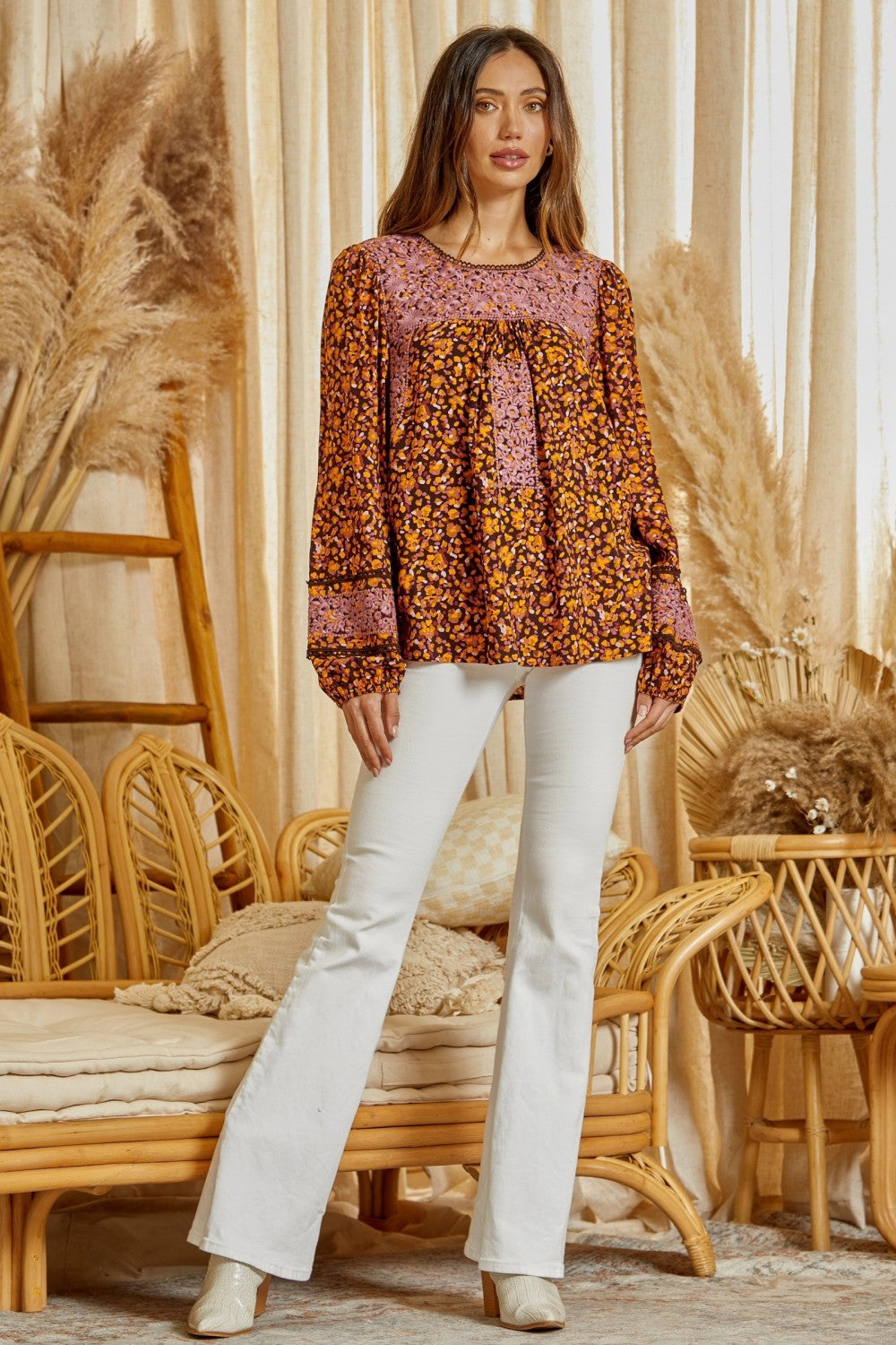 Keyhole Embroidered Abstract Blouse