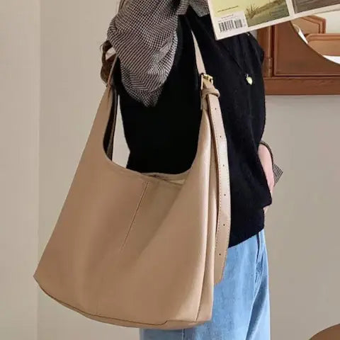 Vegan Leather Hobo Bag w/ Pouch, Apricot/Beige