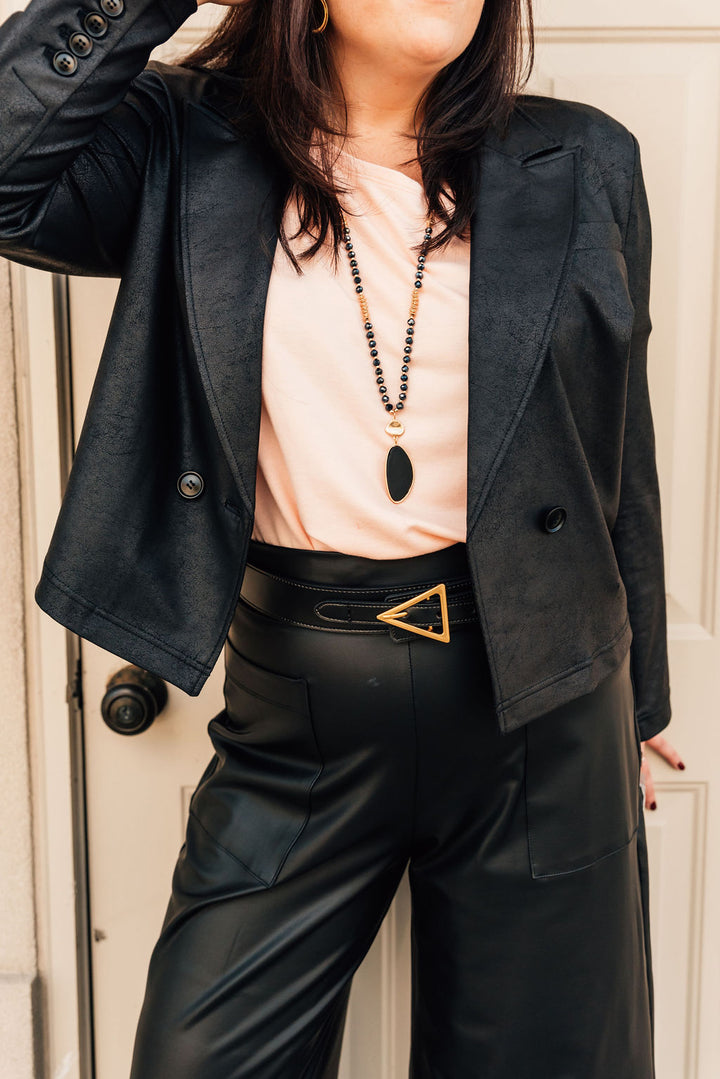 Liquid Leather Stretch Knit Gaucho Pant, Black