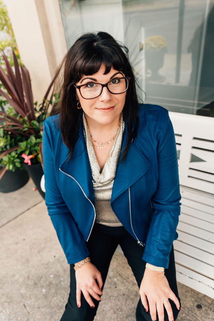 Liquid Leather Biker Jacket, Cobalt Blue