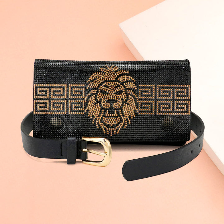 Beaded Lion Belt Bag Crossbody, Black