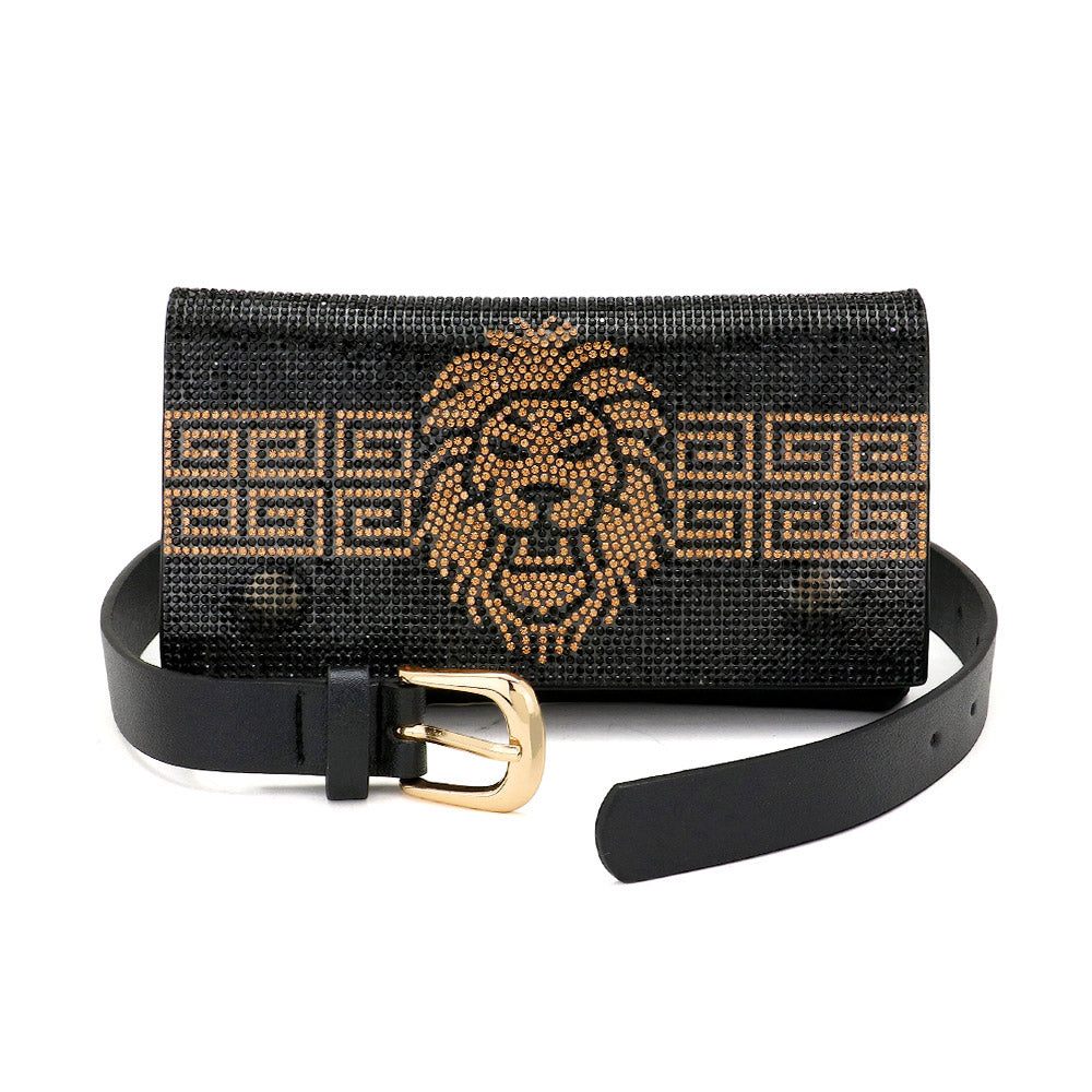 Beaded Lion Belt Bag Crossbody, Black