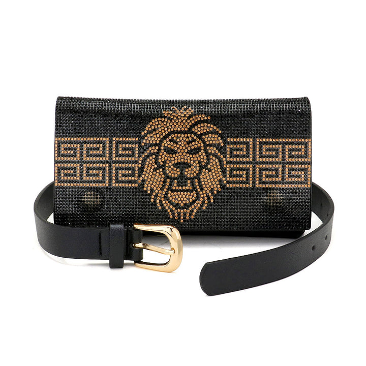 Beaded Lion Belt Bag Crossbody, Black