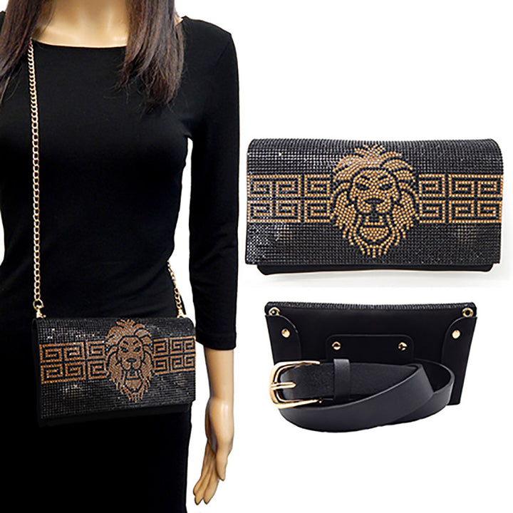 Beaded Lion Belt Bag Crossbody, Black