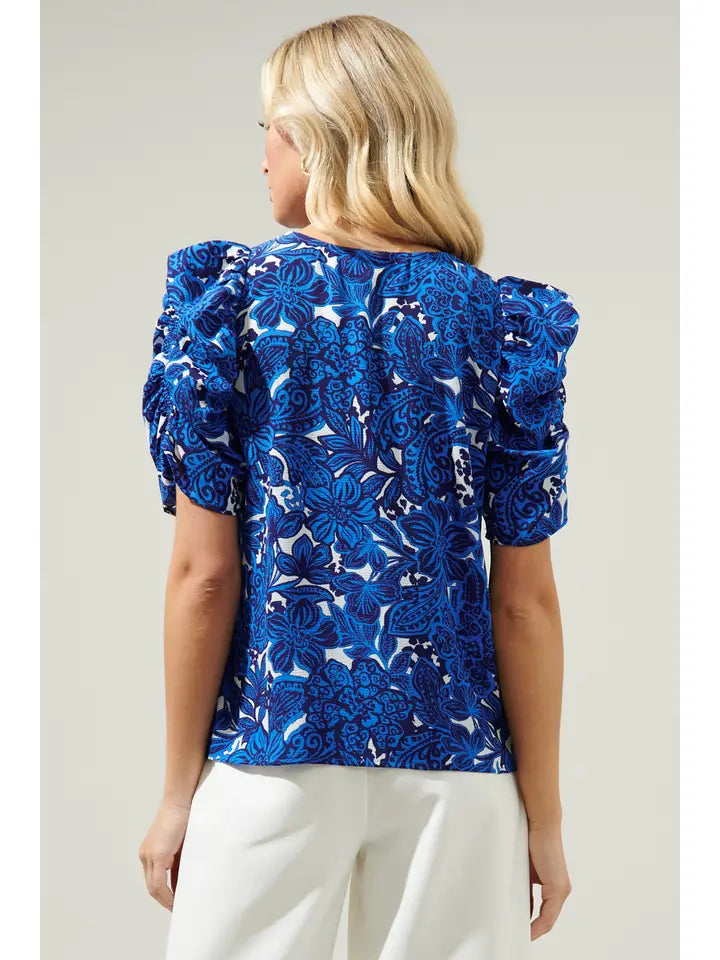 Caspian Floral Ruched Sleeve Top